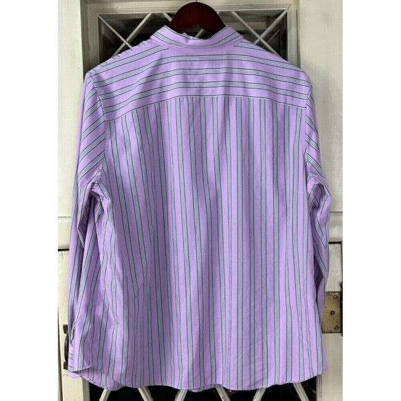 Chaps Womens Plus Size 1X Purple Green Striped Long Sleeve No Iron Button Up T4 - Picture 6 of 12